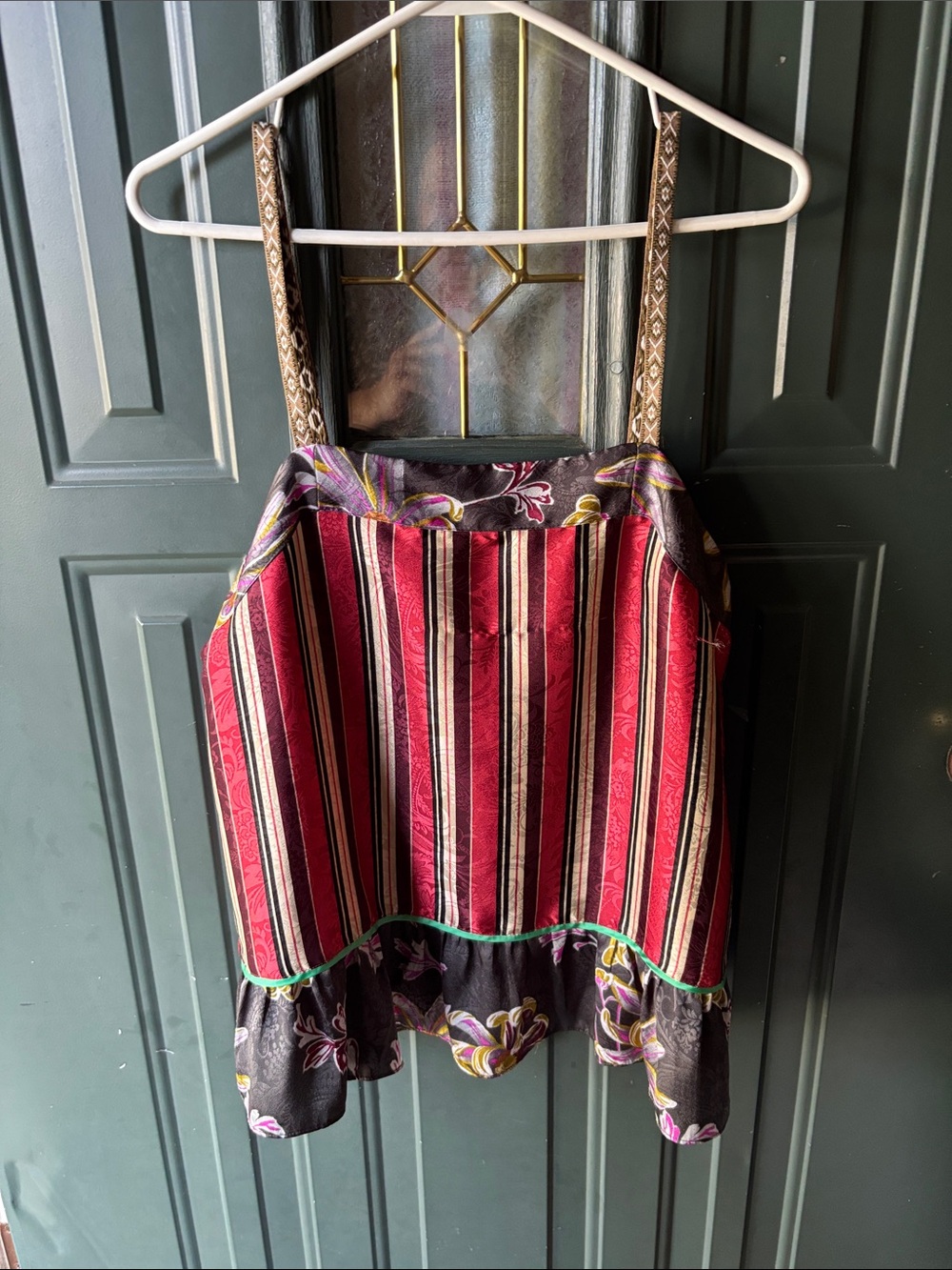 Anthropologie Eloise Red Striped Floral Ruffle Tank Top